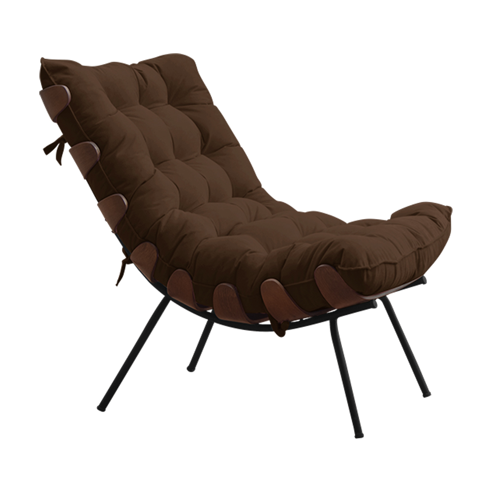 Conjunto Decorativo Poltrona e Puff Abel Base de Madeira Preto Suede Marrom G41 - Gran Belo