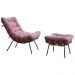 Conjunto Decorativo Poltrona e Puff Abel Base de Madeira Preto Suede Rosa G41 - Gran Belo