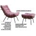Conjunto Decorativo Poltrona e Puff Abel Base de Madeira Preto Suede Rosa G41 - Gran Belo