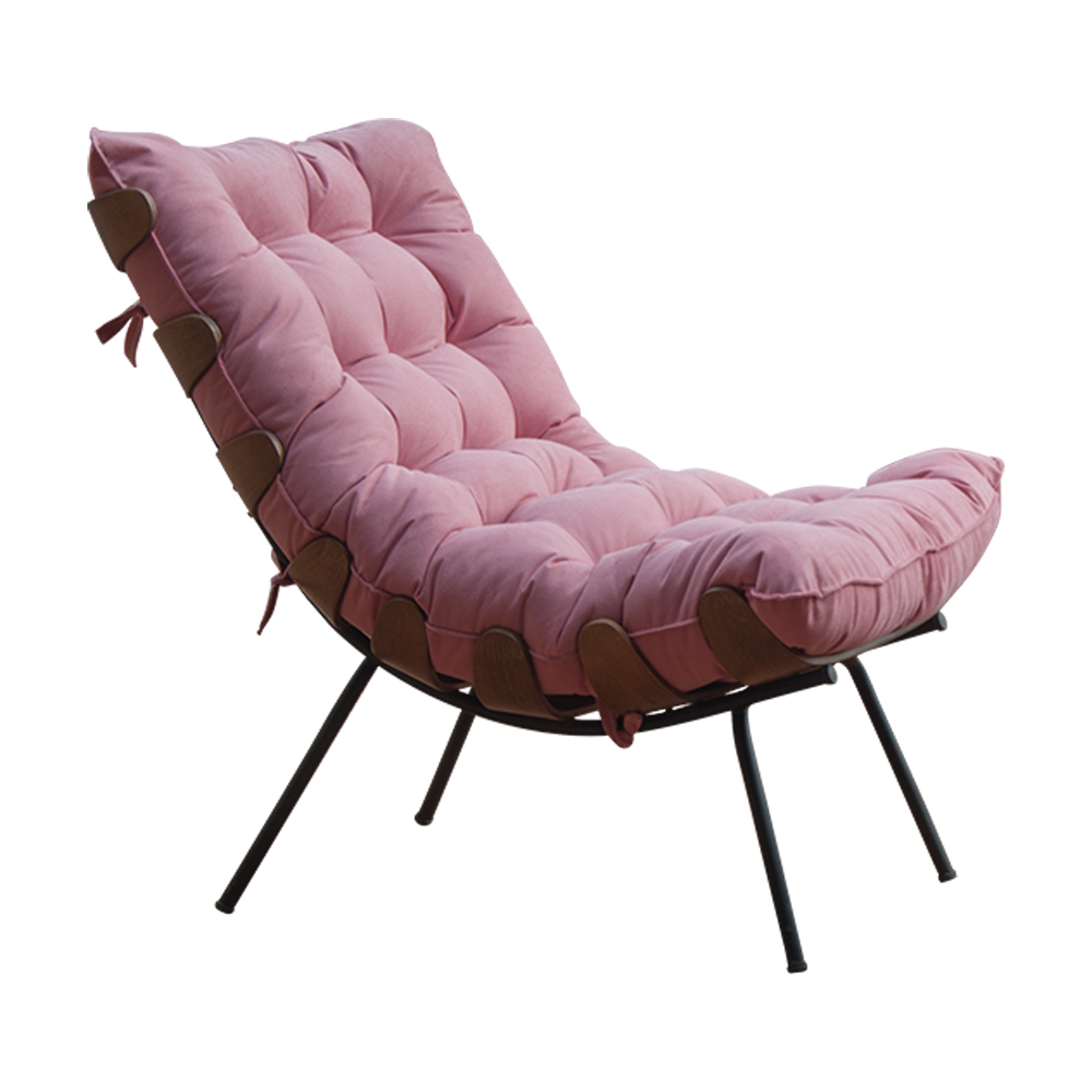 Conjunto Decorativo Poltrona e Puff Abel Base de Madeira Preto Suede Rosa G41 - Gran Belo