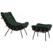 Conjunto Decorativo Poltrona e Puff Abel Base de Madeira Preto Suede Verde G41 - Gran Belo