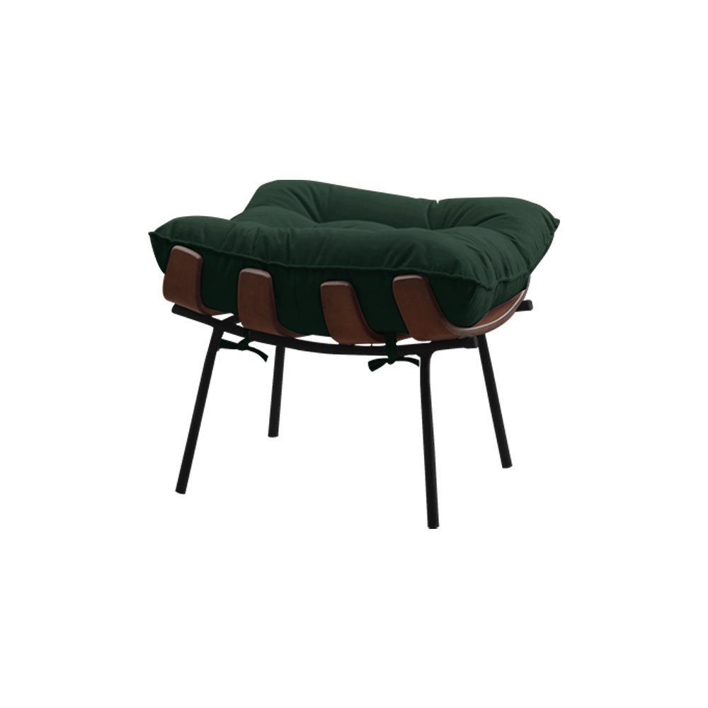 Conjunto Decorativo Poltrona e Puff Abel Base de Madeira Preto Suede Verde G41 - Gran Belo