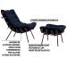 Conjunto Decorativo Poltrona e Puff Abel Base de Madeira Preto Veludo Azul G41 - Gran Belo