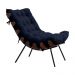 Conjunto Decorativo Poltrona e Puff Abel Base de Madeira Preto Veludo Azul G41 - Gran Belo