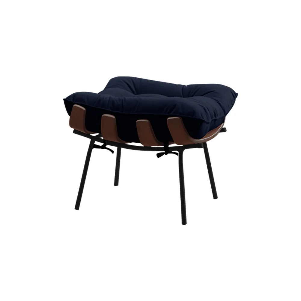 Conjunto Decorativo Poltrona e Puff Abel Base de Madeira Preto Veludo Azul G41 - Gran Belo