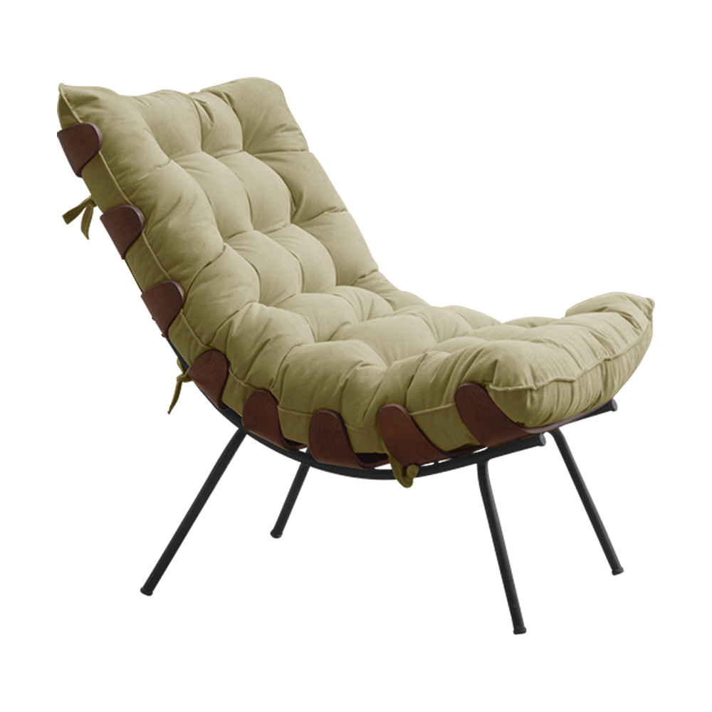 Conjunto Decorativo Poltrona e Puff Abel Base de Madeira Preto Veludo Bege G41 - Gran Belo