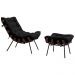 Conjunto Decorativo Poltrona e Puff Abel Base de Madeira Preto Veludo Preto G41 - Gran Belo