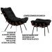 Conjunto Decorativo Poltrona e Puff Abel Base de Madeira Preto Veludo Preto G41 - Gran Belo