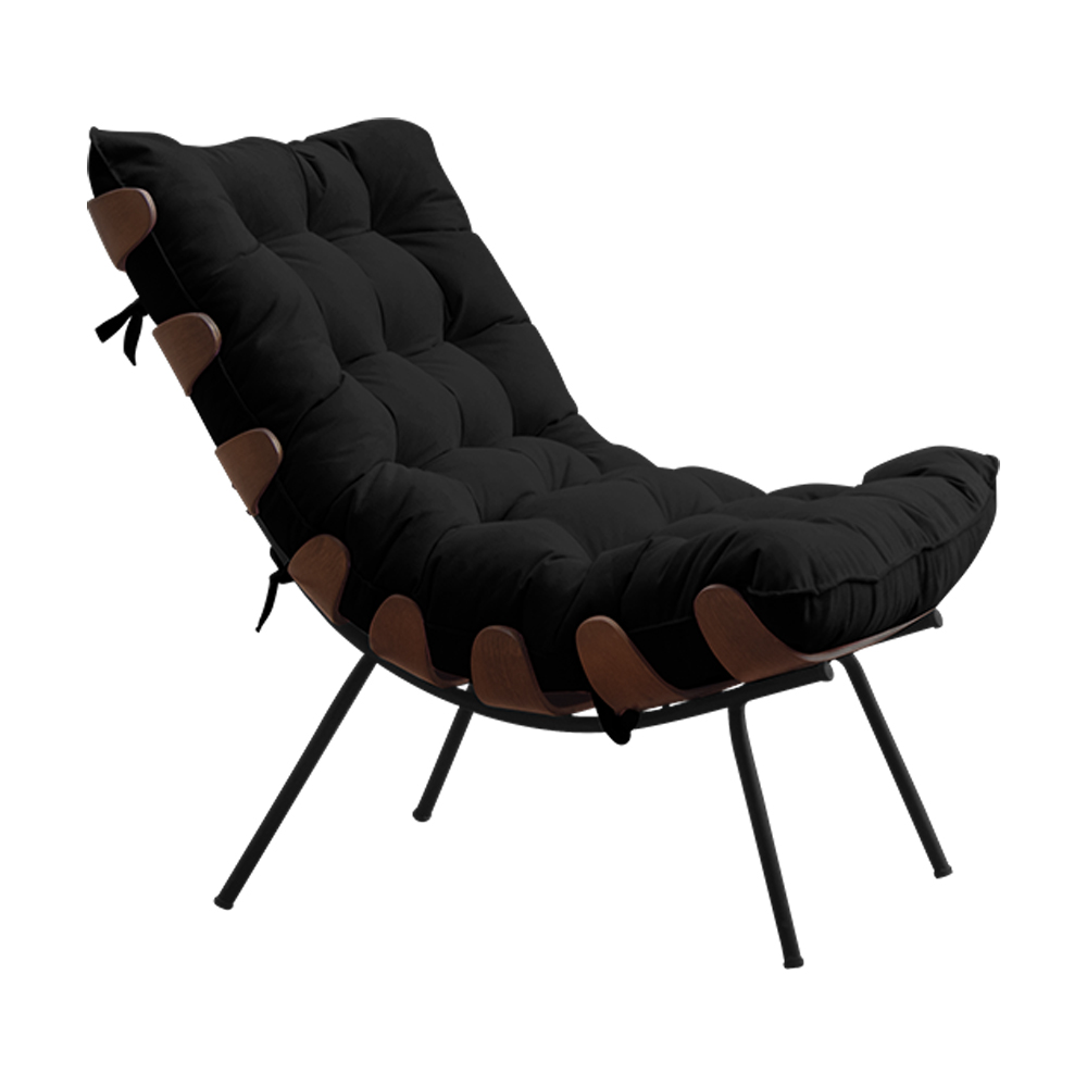 Conjunto Decorativo Poltrona e Puff Abel Base de Madeira Preto Veludo Preto G41 - Gran Belo