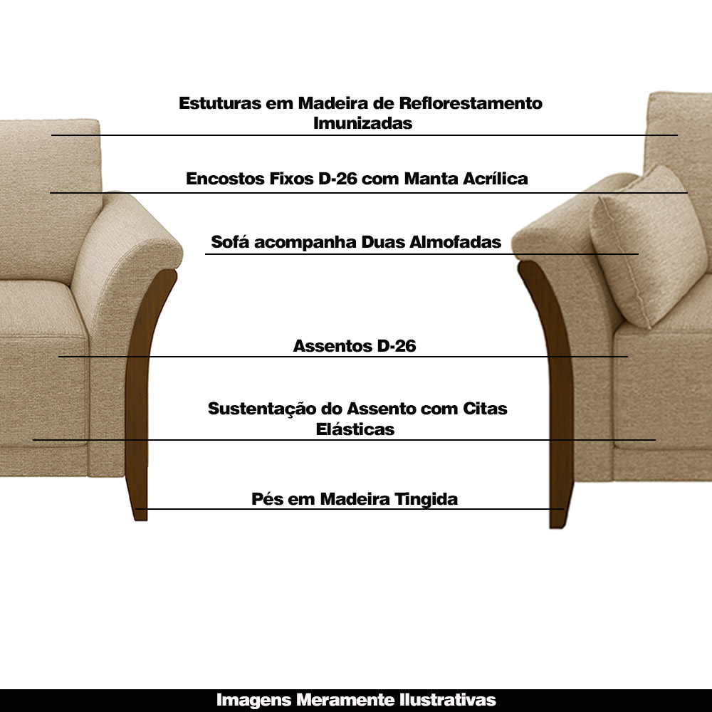 Conjunto Decorativo Poltrona e Sofá 222cm Market Linho Bege G45 - Gran Belo