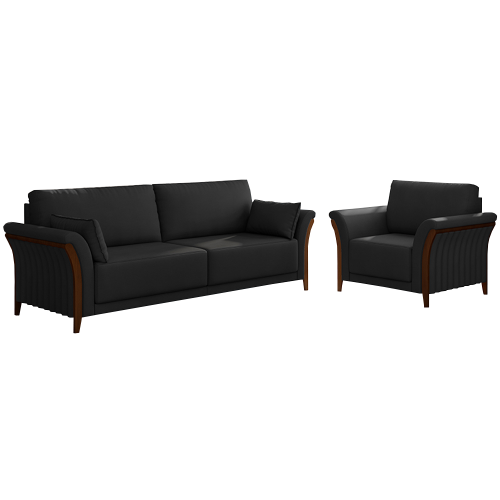 Conjunto Decorativo Poltrona e Sofá 222cm Market PU Preto G45 - Gran Belo