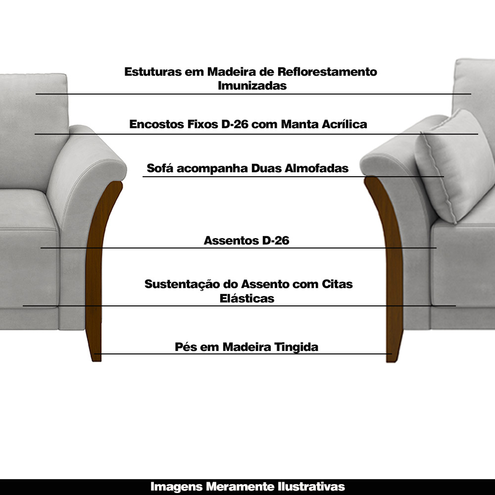 Conjunto Decorativo Poltrona e Sofá 222cm Market Veludo Cinza G45 - Gran Belo