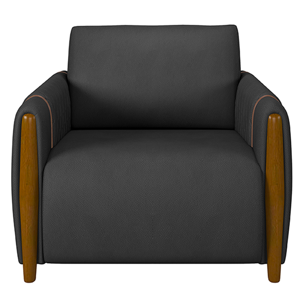 Conjunto Decorativo Poltrona e Sofá 223cm Maceió PU Preto G45 - Gran Belo