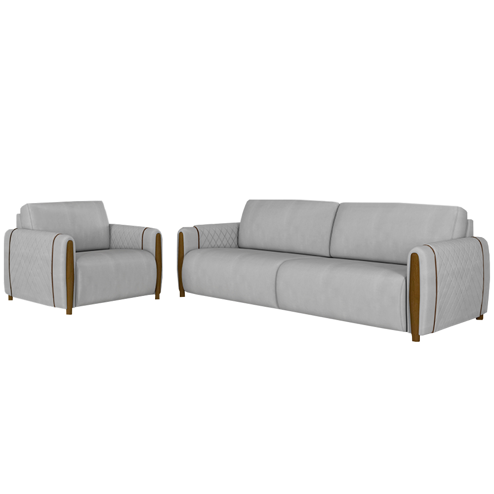 Conjunto Decorativo Poltrona e Sofá 223cm Maceió Veludo Cinza G45 - Gran Belo