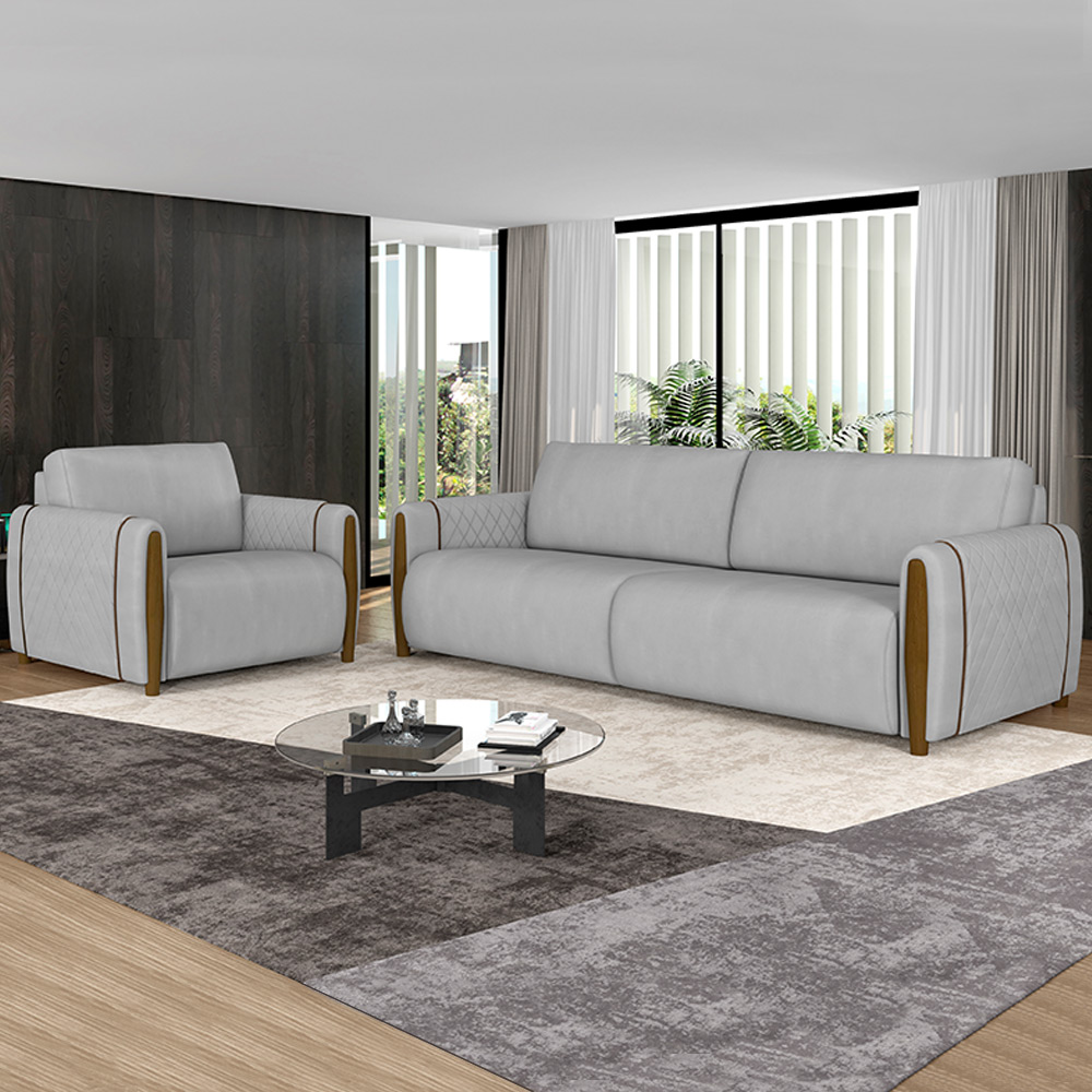 Conjunto Decorativo Poltrona e Sofá 223cm Maceió Veludo Cinza G45 - Gran Belo
