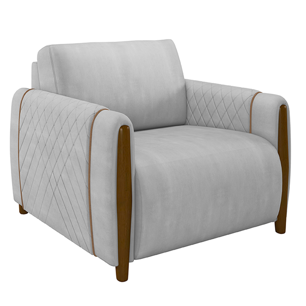Conjunto Decorativo Poltrona e Sofá 223cm Maceió Veludo Cinza G45 - Gran Belo