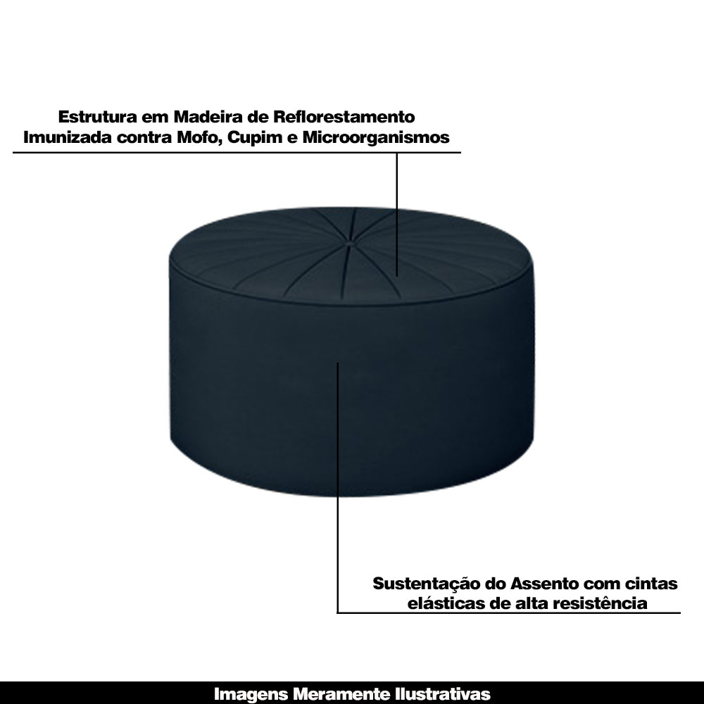 Conjunto Decorativo Sofá 240cm e Poltrona Clarke com Puff Round Veludo Azul Marinho G45 - Gran Belo