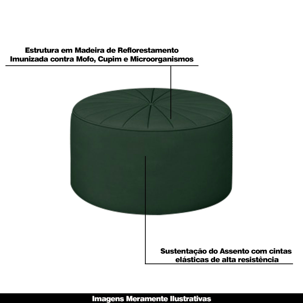 Conjunto Decorativo Sofá 240cm e Poltrona Clarke com Puff Round Veludo Verde G45 - Gran Belo