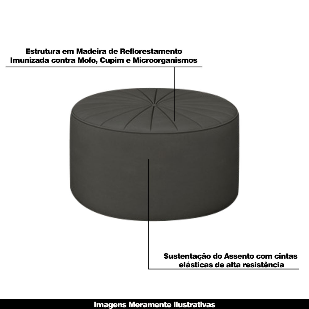 Conjunto Decorativo Sofá 240cn e Poltrona Clarke com Puff Round Veludo Cinza G45 - Gran Belo