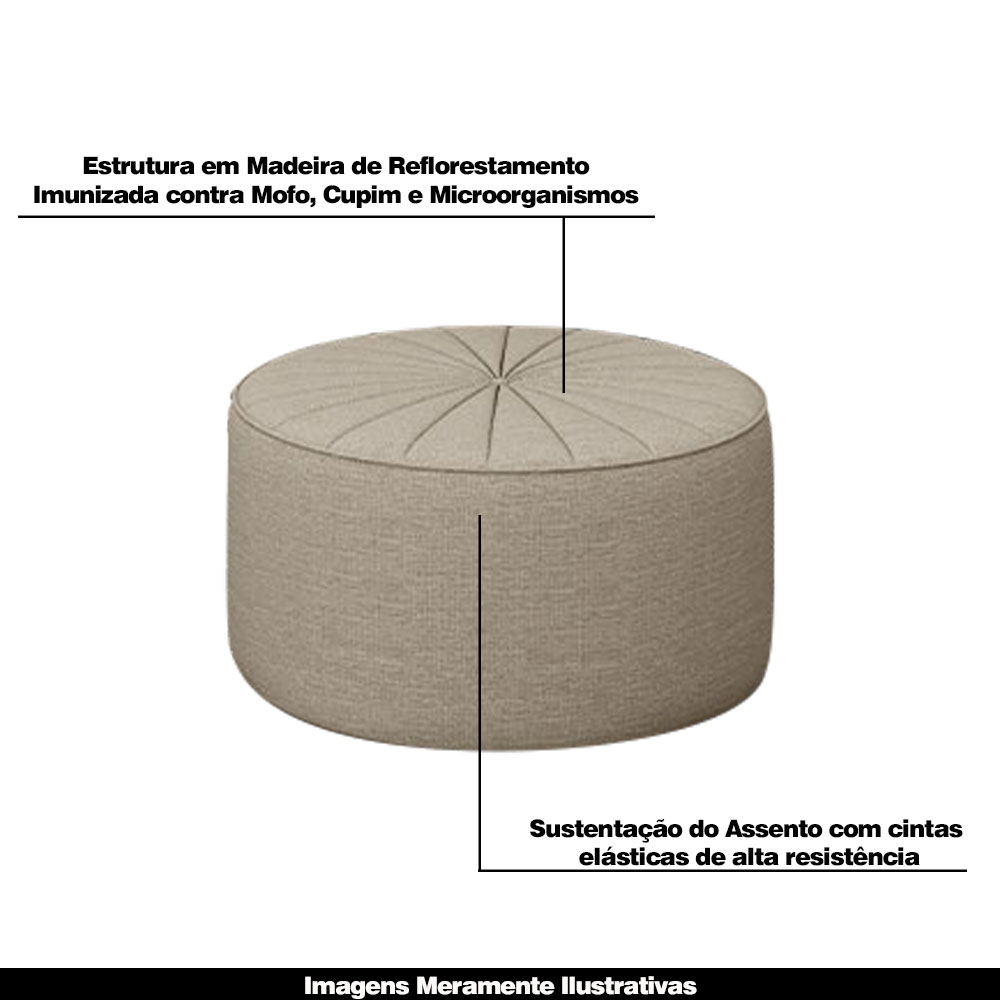 Conjunto Decorativo Sofá 288cm e Poltrona Clarke com Puff Round Linho Bege G45 - Gran Belo