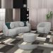 Conjunto Decorativo Sofá 288cm e Poltrona Clarke com Puff Round Linho Cinza G45 - Gran Belo