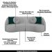 Conjunto Decorativo Sofá 288cm e Poltrona Clarke com Puff Round Linho Cinza G45 - Gran Belo