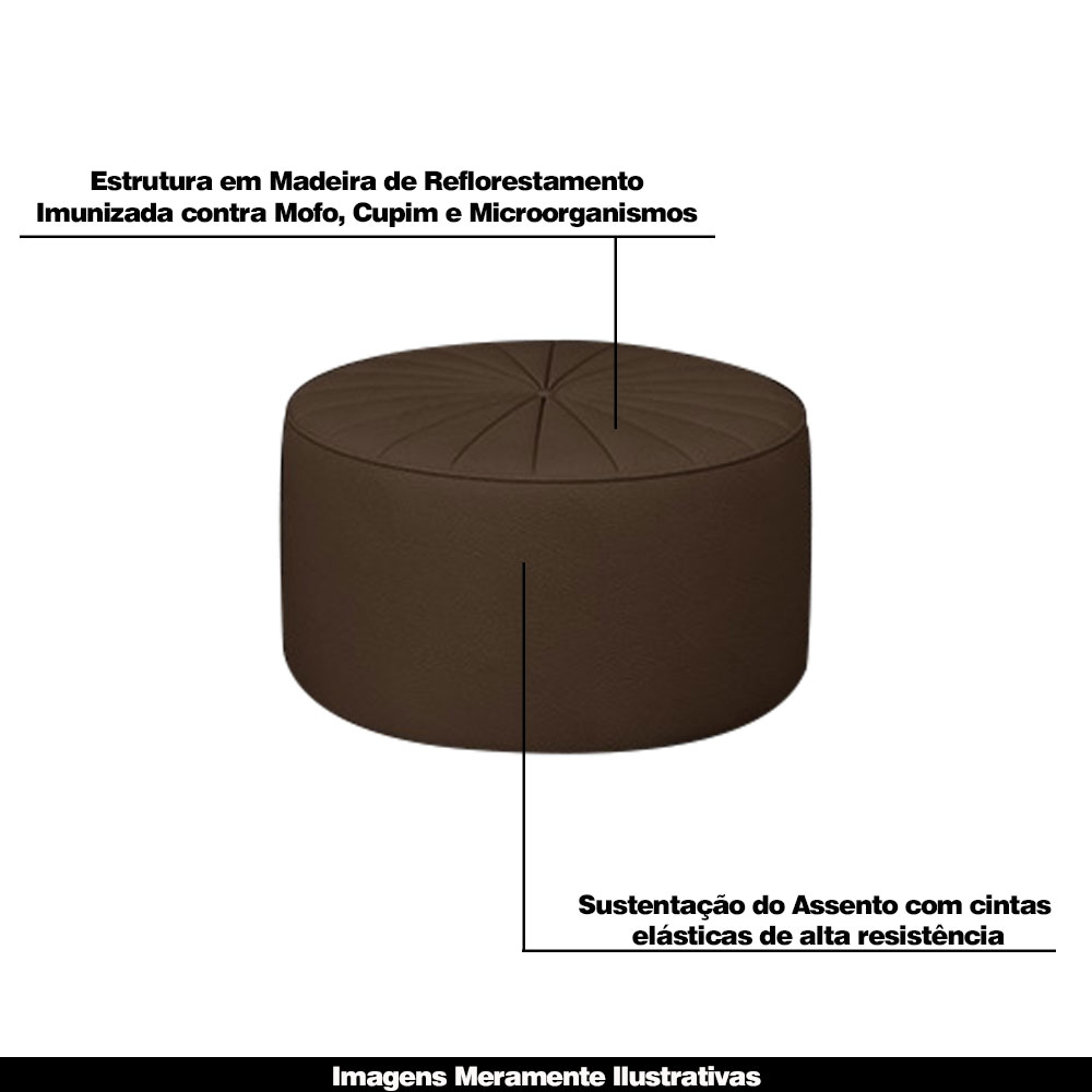 Conjunto Decorativo Sofá 288cm e Poltrona Clarke com Puff Round Pu Marrom G45 - Gran Belo