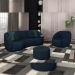 Conjunto Decorativo Sofá 288cm e Poltrona Clarke com Puff Round Veludo Azul Marinho G45 - Gran Belo
