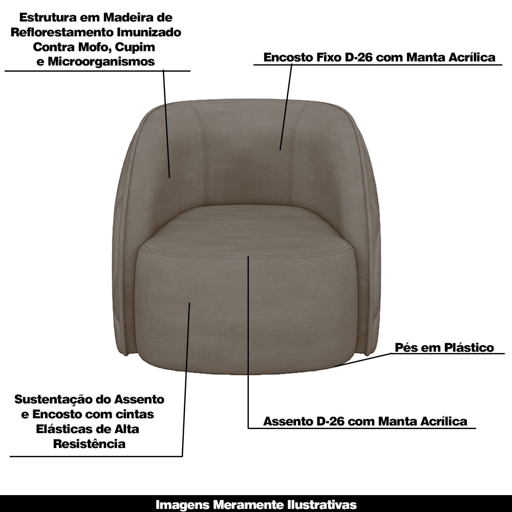 Conjunto Decorativo Sofá 288cm e Poltrona Clarke com Puff Round Veludo Bege G45 - Gran Belo
