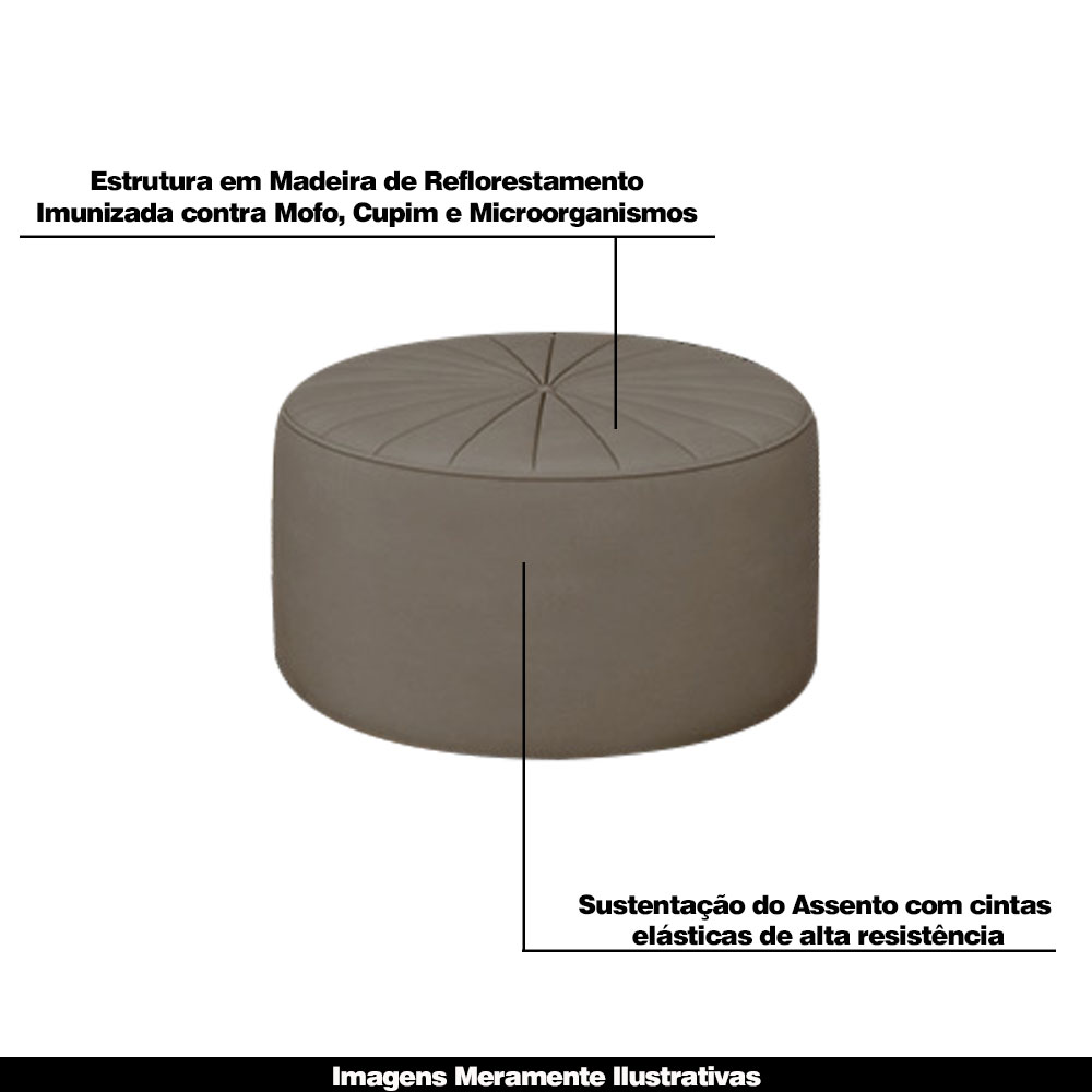 Conjunto Decorativo Sofá 288cm e Poltrona Clarke com Puff Round Veludo Bege G45 - Gran Belo