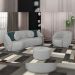Conjunto Decorativo Sofá 288cm e Poltrona Clarke com Puff Round Veludo Cinza Claro G45 - Gran Belo
