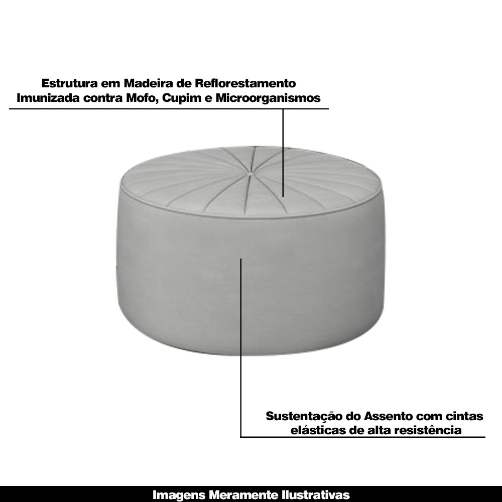 Conjunto Decorativo Sofá 288cm e Poltrona Clarke com Puff Round Veludo Cinza Claro G45 - Gran Belo
