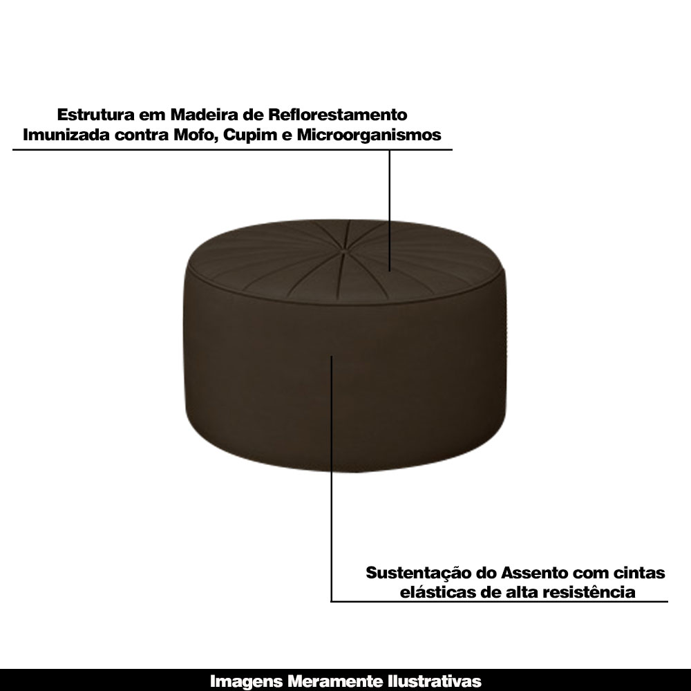 Conjunto Decorativo Sofá 288cm e Poltrona Clarke com Puff Round Veludo Marrom G45 - Gran Belo