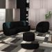Conjunto Decorativo Sofá 288cm e Poltrona Clarke com Puff Round Veludo Preto G45 - Gran Belo