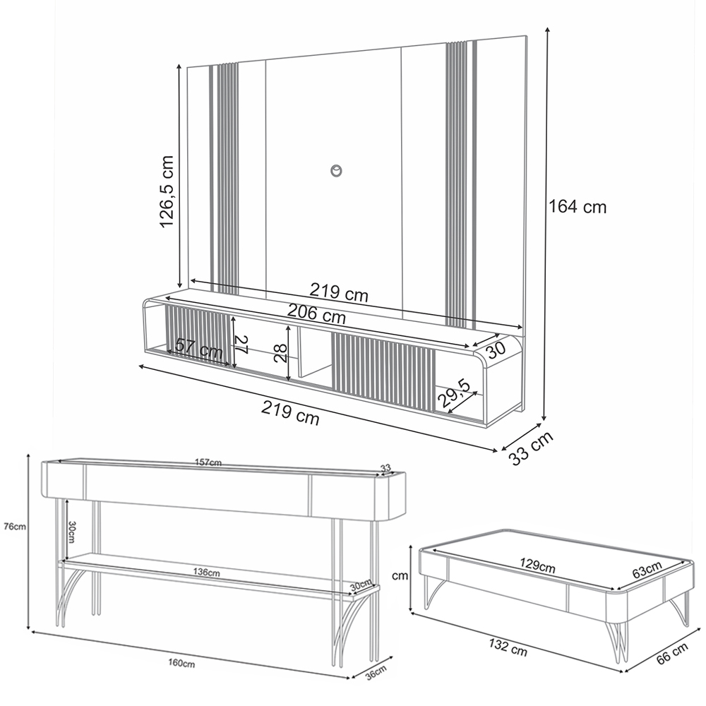 Conjunto Home c/LED Aparador e Mesa de Centro Rennes MDF/MDP Off White/Castanho G26 - Gran Belo