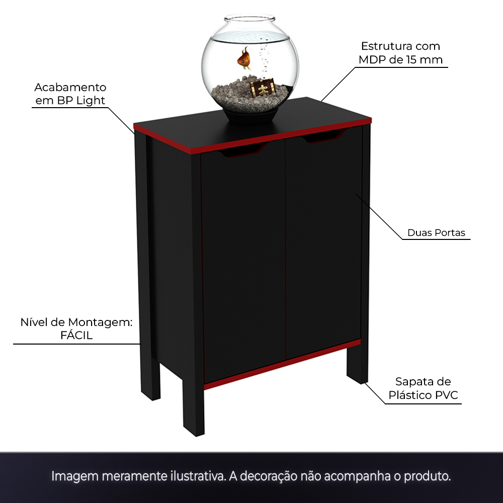 Conjunto Mesa Armário Estante e Gaveteiro para Escritório Home Office Gamer Cool MDP Preto/Vermelho G69 - Gran Belo