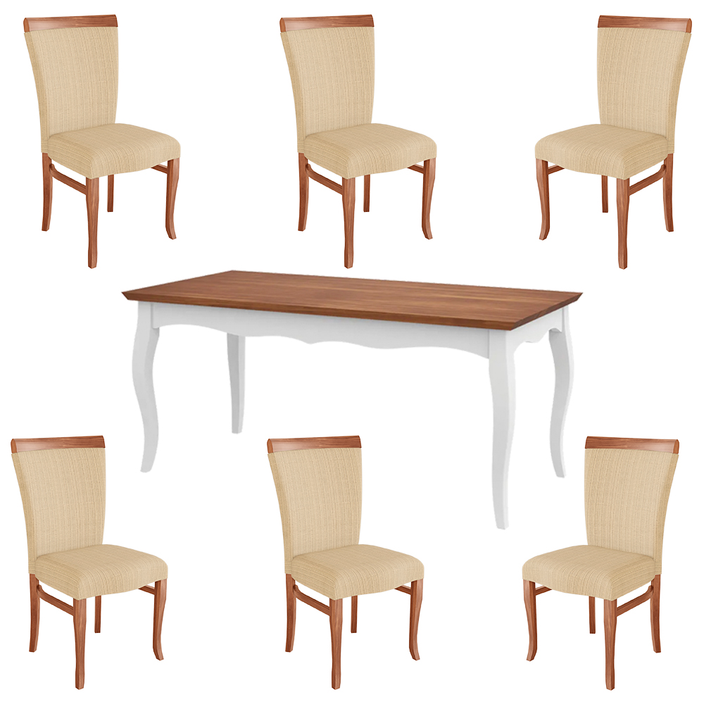 Conjunto Mesa Gallia 200cm com 6 Cadeiras Orfeu Poliéster Branco/Imbuía G42 - Gran Belo