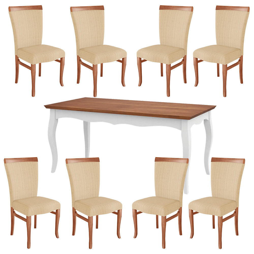 Conjunto Mesa Gallia 250cm com 8 Cadeiras Orfeu Poliéster Branco/Imbuía G42 - Gran Belo