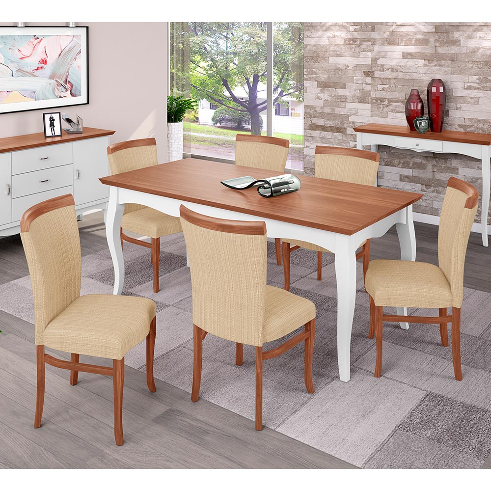 Conjunto Mesa Gallia 250cm com 8 Cadeiras Orfeu Poliéster Branco/Imbuía G42 - Gran Belo