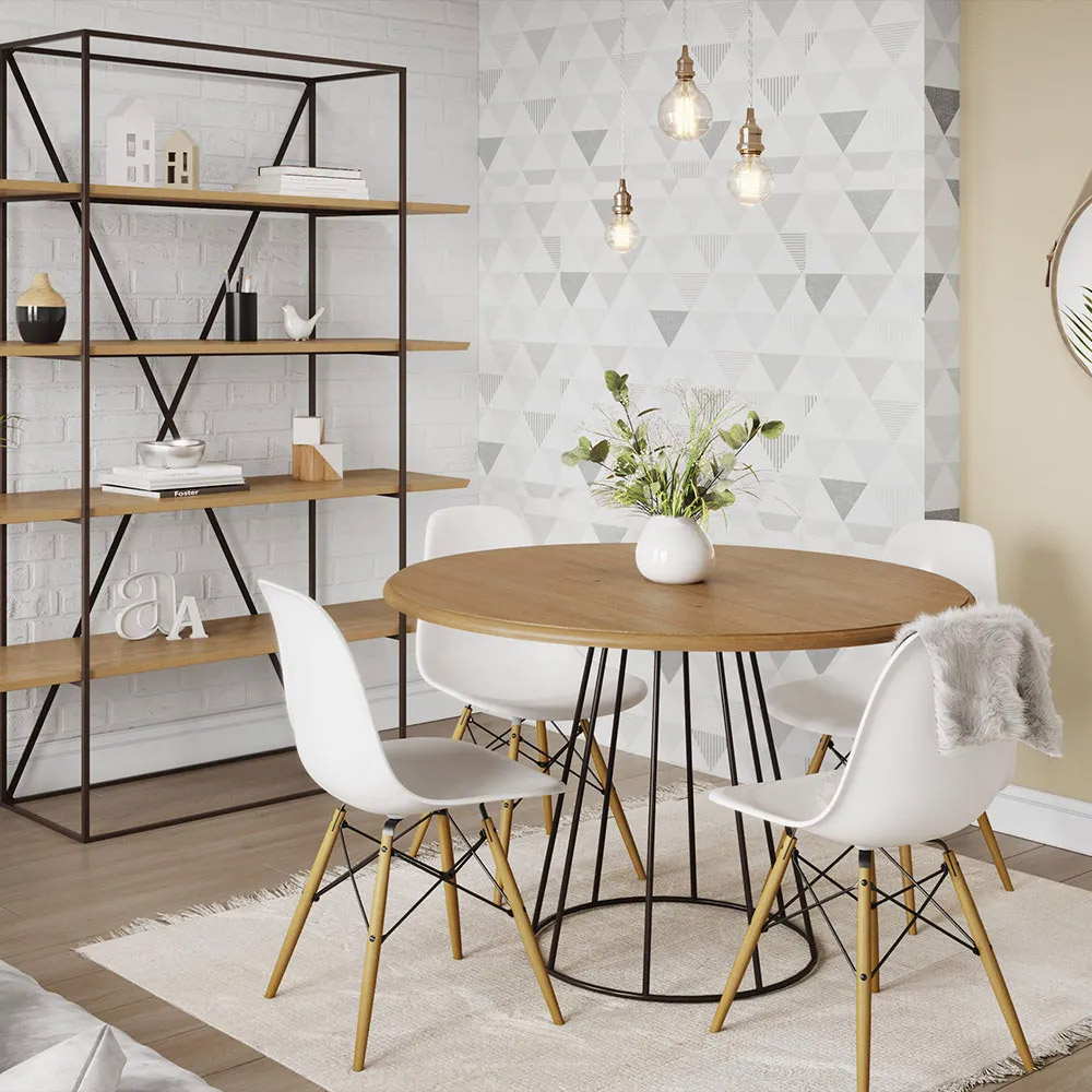 Conjunto Mesa de Jantar com 4 Cadeiras Garabit/Telaio Branco/Castanho G04 - Gran Belo