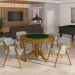 Conjunto Mesa de Jogos Carteado Bellagio Tampo Reversível Verde e 4 Cadeiras Madeira Poker Base Estrela Linho Cinza/Mel G42 - Gran Belo
