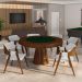 Conjunto Mesa de Jogos Carteado Bellagio Tampo Reversível Verde e 6 Cadeiras Madeira Poker Base Cone Linho Cinza/Imbuia G42 - Gran Belo