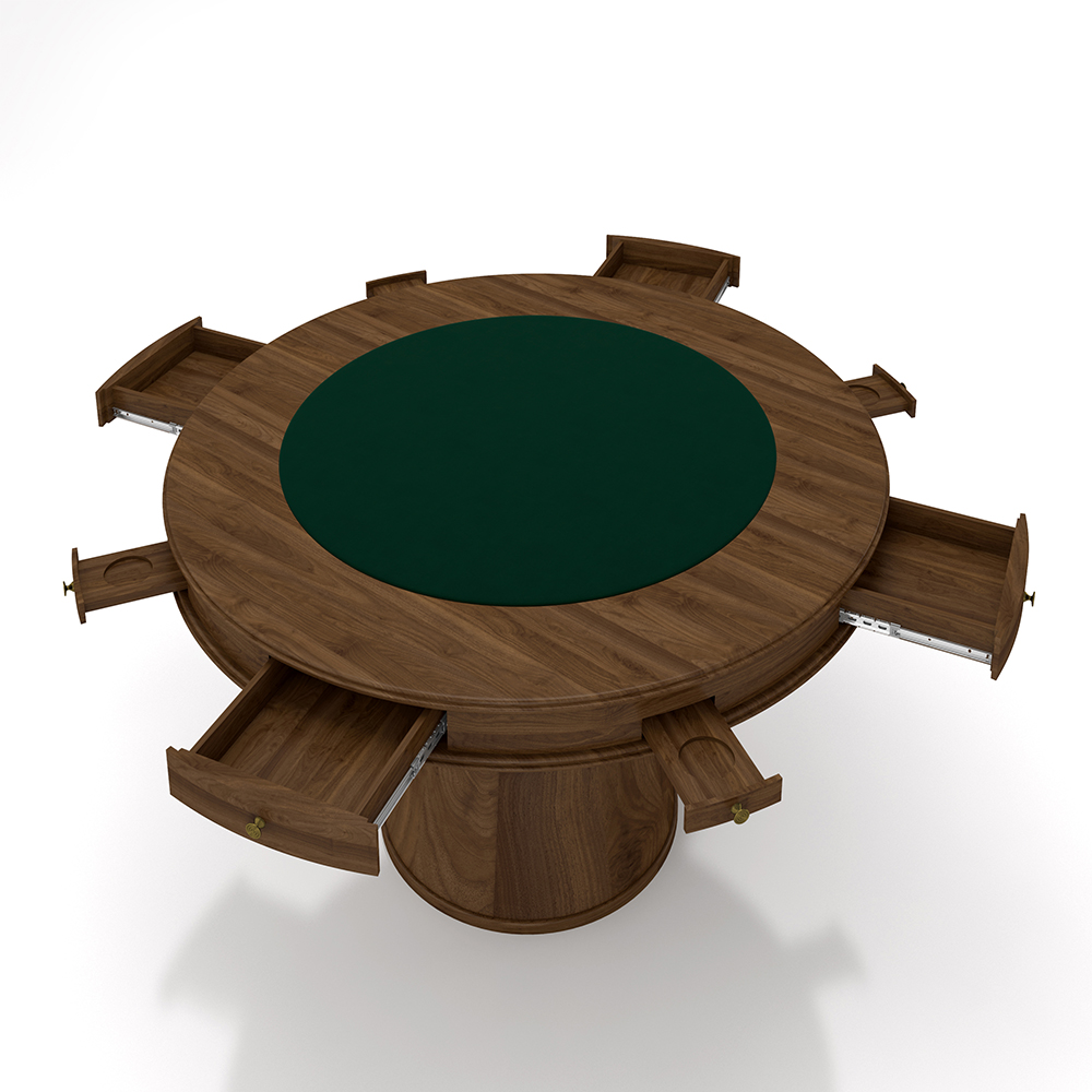 Conjunto Mesa de Jogos Carteado Bellagio Tampo Reversível e 4 Cadeiras Madeira Poker Base Cone Veludo Preto/Nogueira G42 - Gran Belo