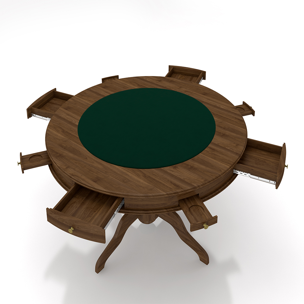 Conjunto Mesa de Jogos Carteado Bellagio Tampo Reversível e 4 Cadeiras Madeira Poker Base Estrela Veludo Verde/Nogueira G42 - Gran Belo