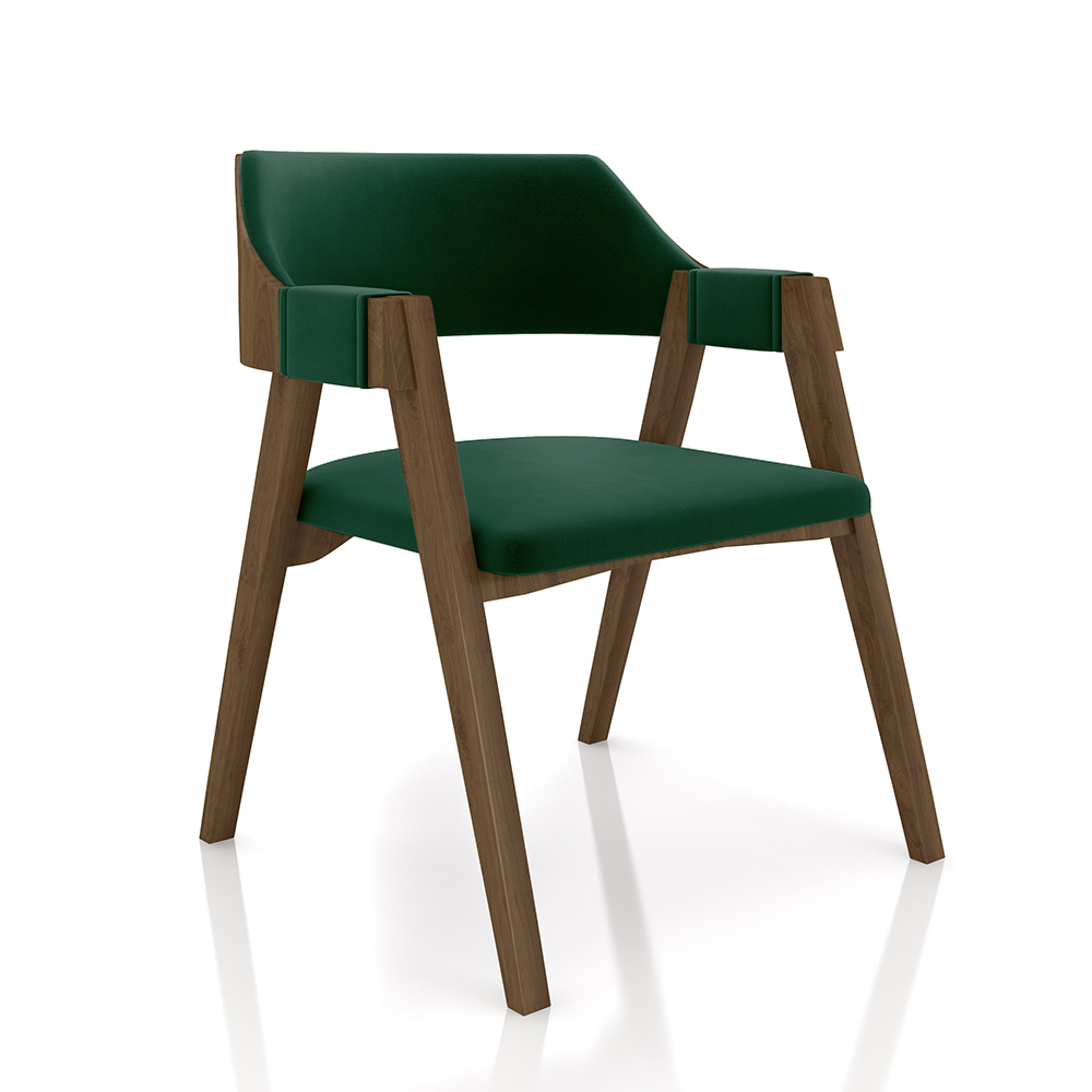 Conjunto Mesa de Jogos Carteado Bellagio Tampo Reversível e 4 Cadeiras Madeira Poker Base Estrela Veludo Verde/Nogueira G42 - Gran Belo