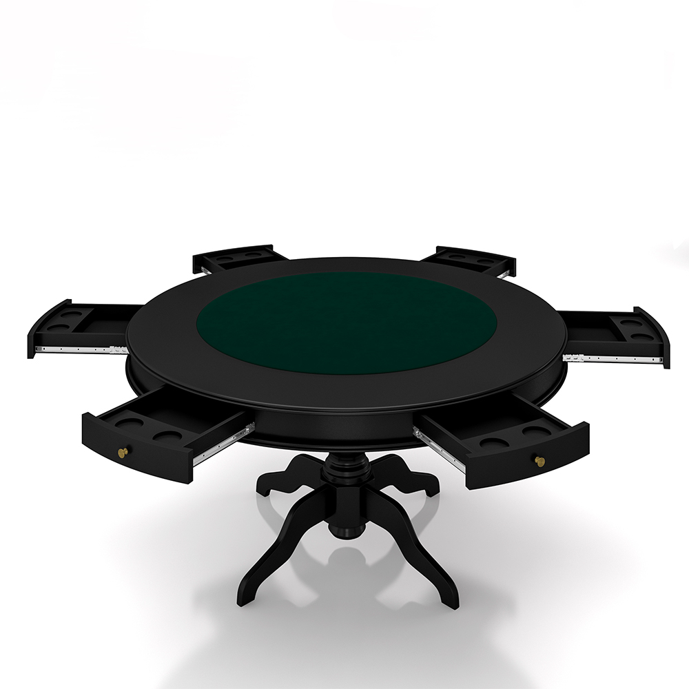 Conjunto Mesa de Jogos Carteado Bellagio Tampo Reversível e 6 Cadeiras Madeira Poker PU Caramelo/Preto G42 - Gran Belo
