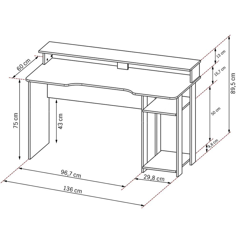 Conjunto Mesa e Armário para Escritório Home Office Gamer Cool MDP Preto/Vermelho G69 - Gran Belo