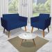Conjunto Namoradeira e 2 Poltronas Decorativas Isabella Pés Palito Madeira Suede Azul Marinho G19 - Gran Belo