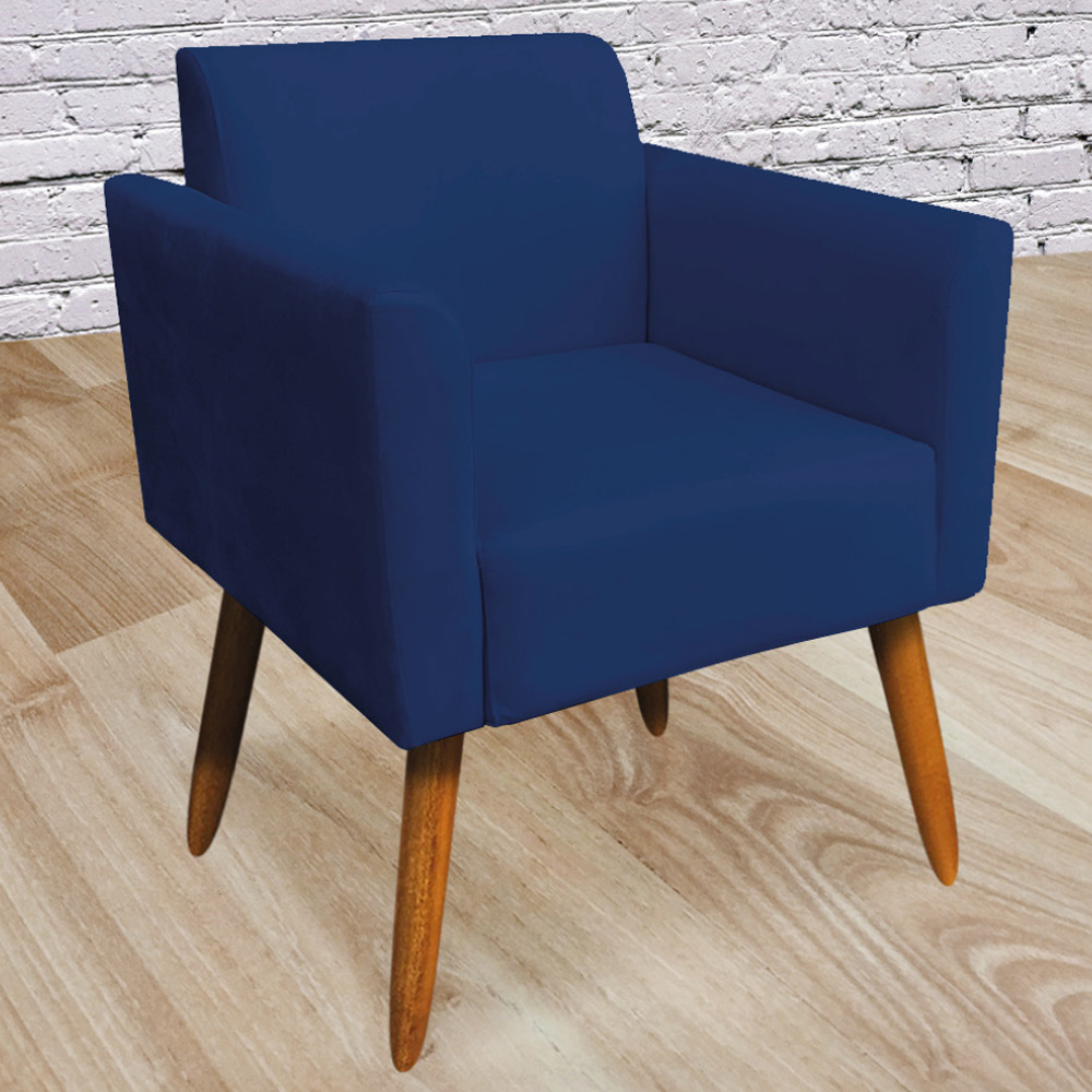 Conjunto Namoradeira e 2 Poltronas Decorativas Isabella Pés Palito Madeira Suede Azul Marinho G19 - Gran Belo