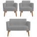 Conjunto Namoradeira e 2 Poltronas Decorativas Isabella Pés Palito Madeira Suede Grafite G19 - Gran Belo